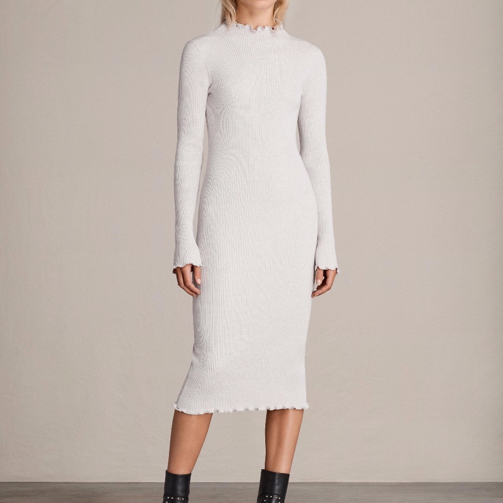 NWT All Saints Eli Frill ribbed gray midi dress S